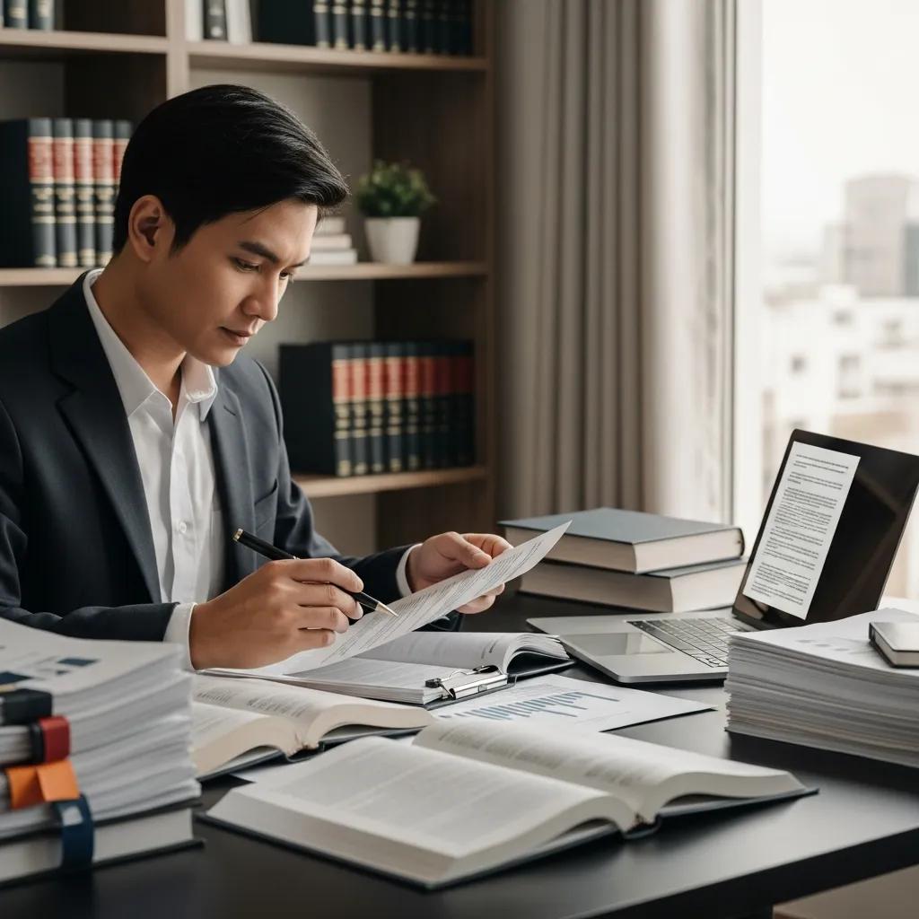 Individual reviewing legal documents related to filing an employment discrimination claim